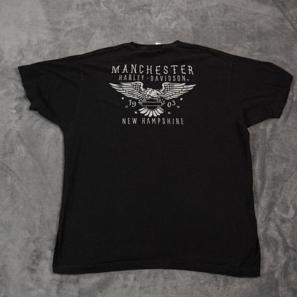 Harley Davidson Shirt Mens Black logo‎ Biker Ride Script Manchester NH Laconia - Picture 6 of 9